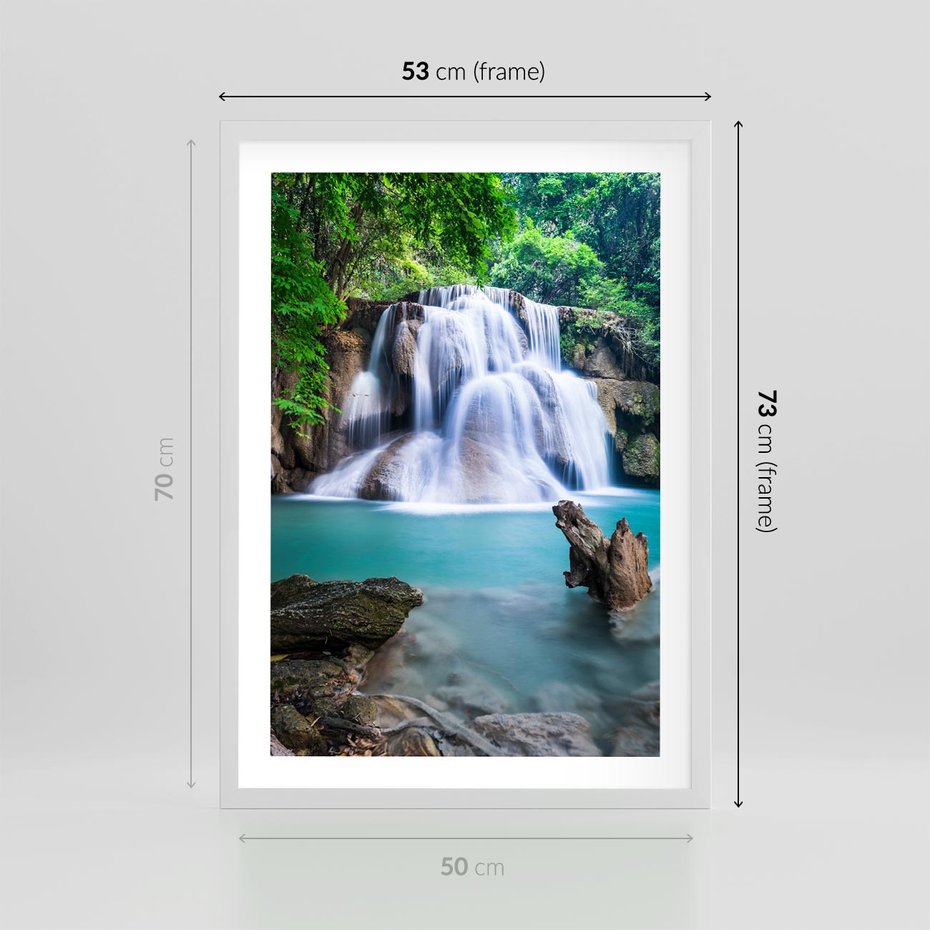 Plakat w ramie 50x70 - Abstrakcyjna nowoczesność - wodospad, woda - rama biała