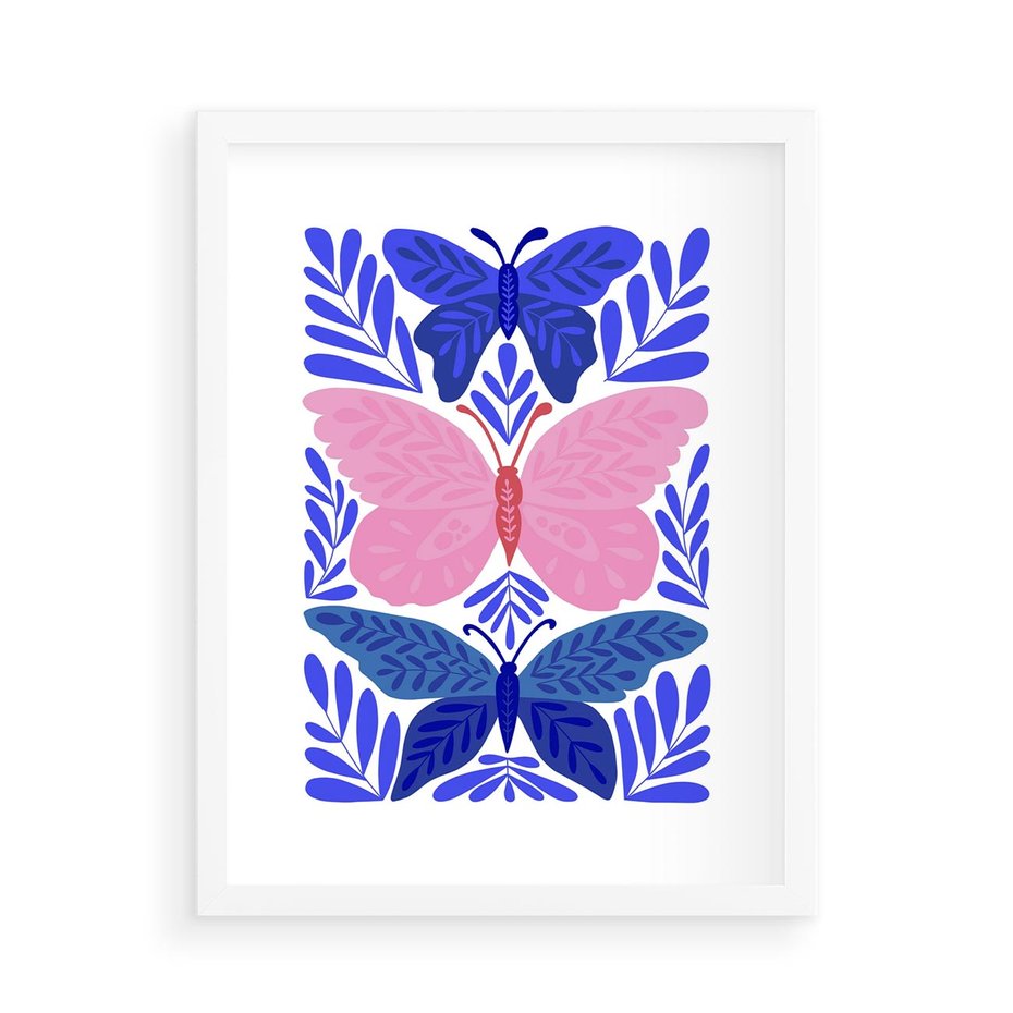 Plakat w ramie 50x70 - Delikatna Symfonia Natury - motyle, rośliny - rama biała