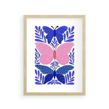 Plakat w ramie 40x50 - Delikatna Symfonia Natury - motyle, rośliny - rama drewno