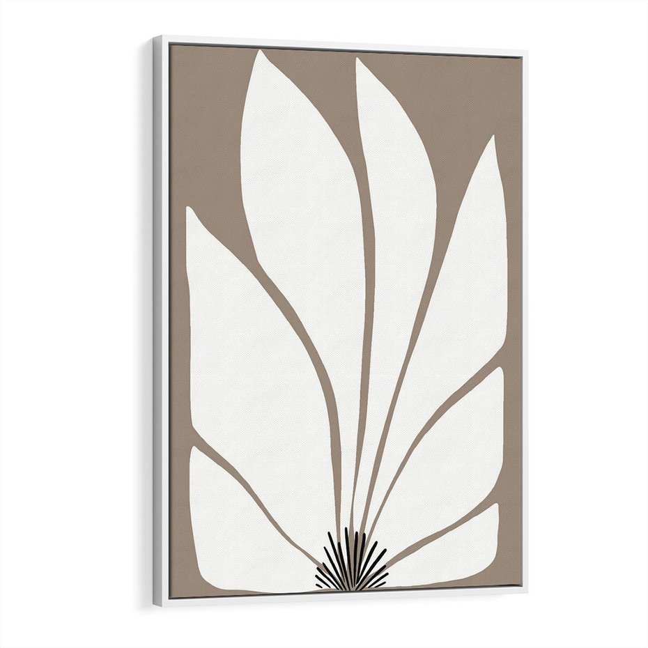 Obraz w ramie 70x100 - Ekspresyjne Kontury - abstrakcyjny kwiat, beże i brązy - rama biała