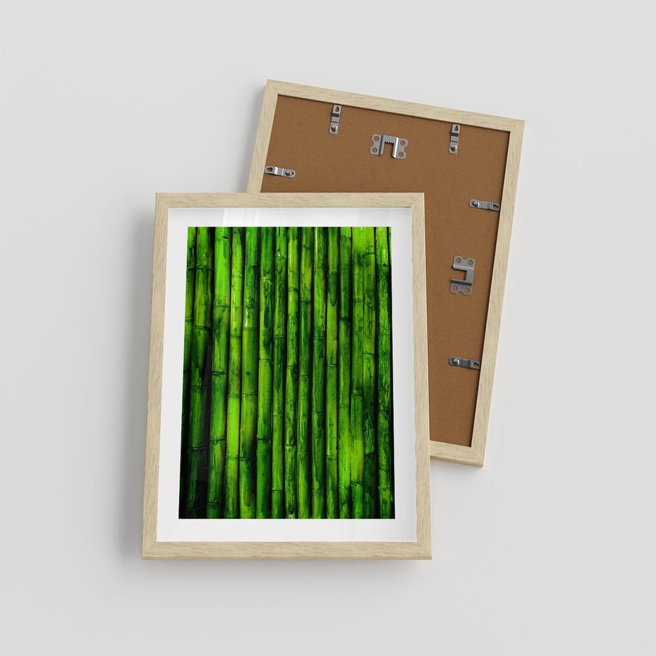 Plakat w ramie 30x40 - Bambusowy urok zielonej harmonii - bambus, zieleń - rama drewno