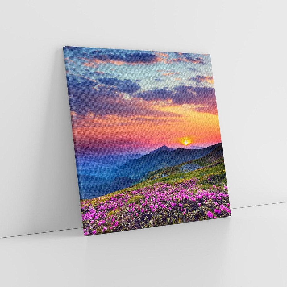 Obraz na płótnie 50x50 - Górski Zachód - góry, łąka