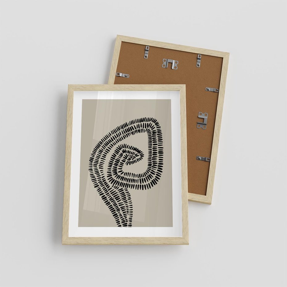 Plakat w ramie 30x40 - Nowoczesne Spektrum Wyobraźni - boho plakat, czarne kropki kreski - rama drewno