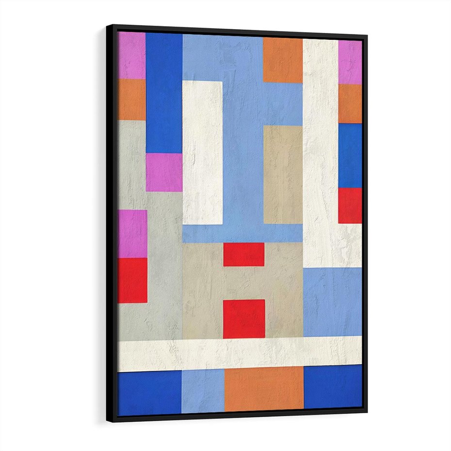 Obraz w ramie 50x70 - Bezczasowe Przenikanie Kształtów - abstrakcyjne geometryczne kształty, olejny obraz - rama czarna