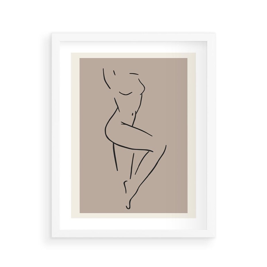 Plakat w ramie 40x50 - Zanikająca Wyobraźnia - mnimalistyczny akt, beżowa tonacja - rama biała