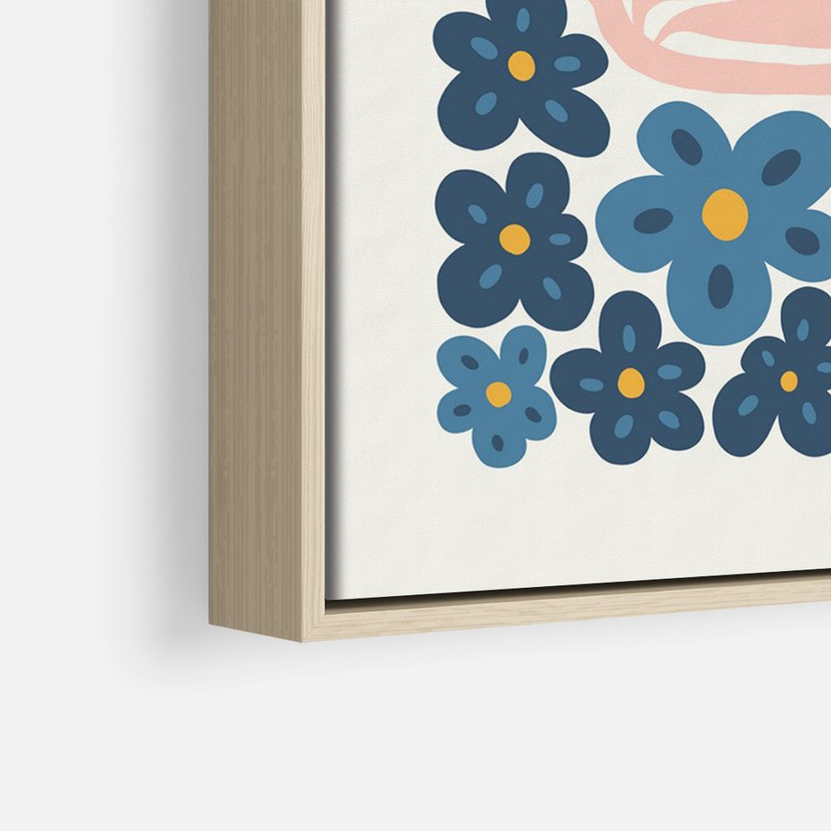 Obraz w ramie 70x100 - Niebieskie Refleksje - niebieskie kwiaty, niezapominajki - rama drewno