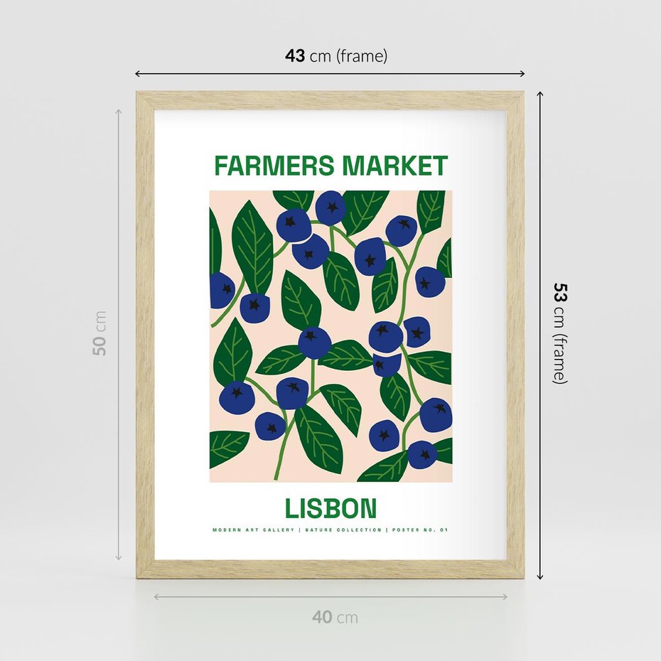 Plakat w ramie 40x50 - Migotliwe Przestrzenie - borówki, jagody - rama drewno