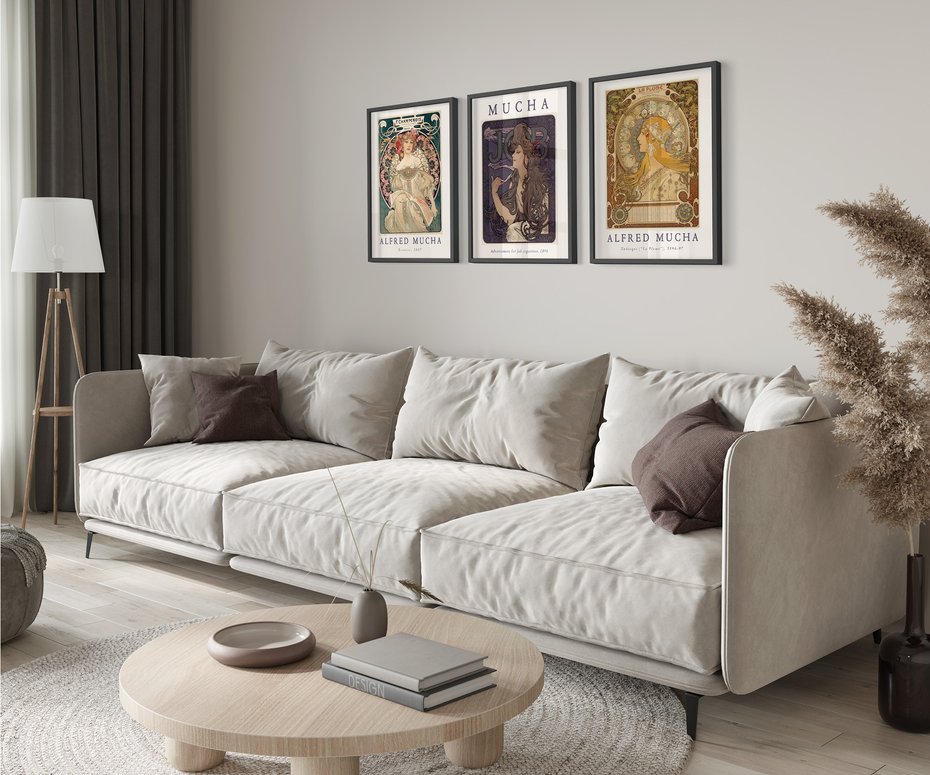 Zestaw obrazy w ramie 40x50 galeria - Mucha, secesja, plakat, kobieta - rama czarna