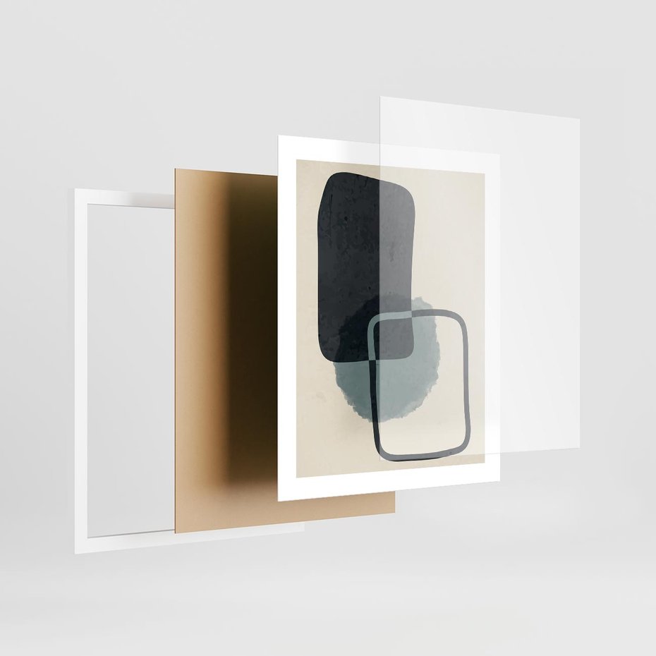 Plakat w ramie 40x50 - Migotliwe Refleksje - abstrakcyjne nieregularne kształty, minimalistyczny plakat - rama biała