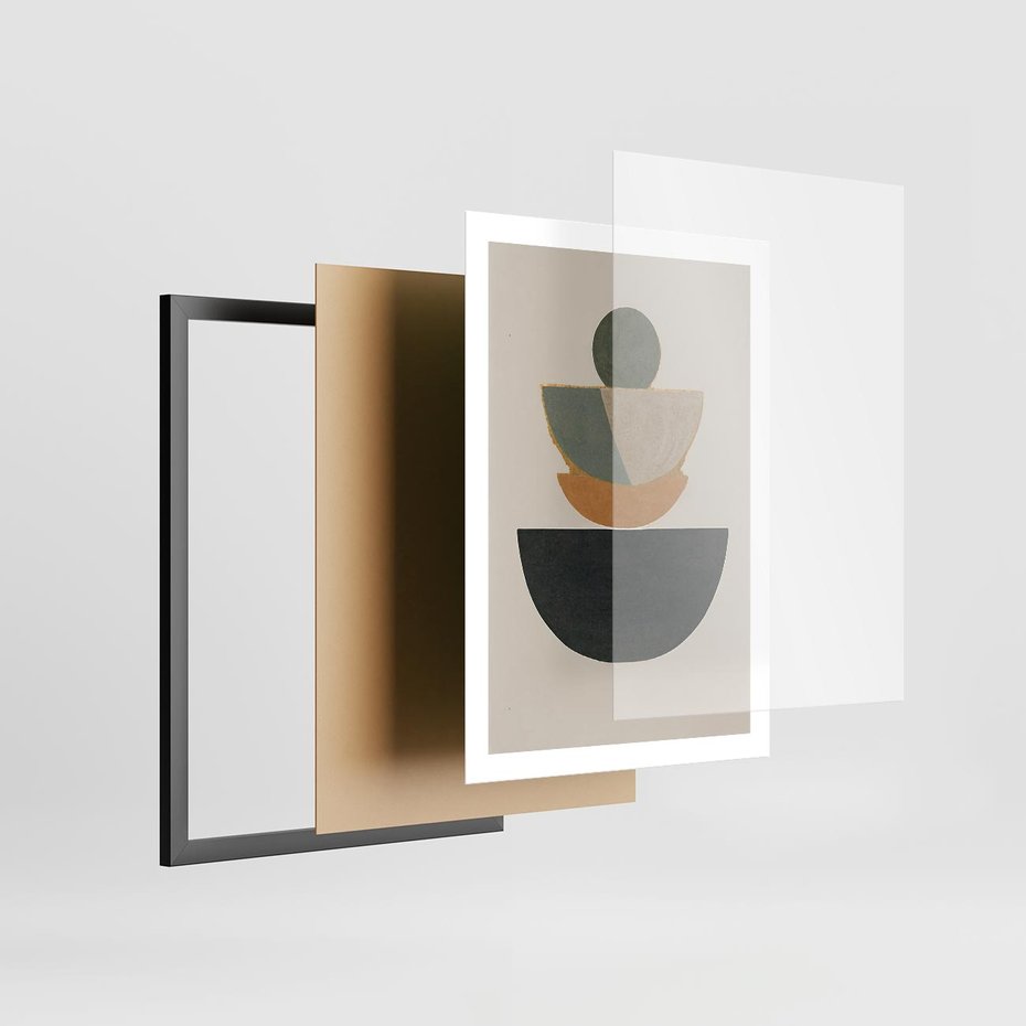 Plakat w ramie 50x70 - Podróżne Refleksyjne Odbicia - abstrakcyjny obraz, kolory ciepłe - rama czarna