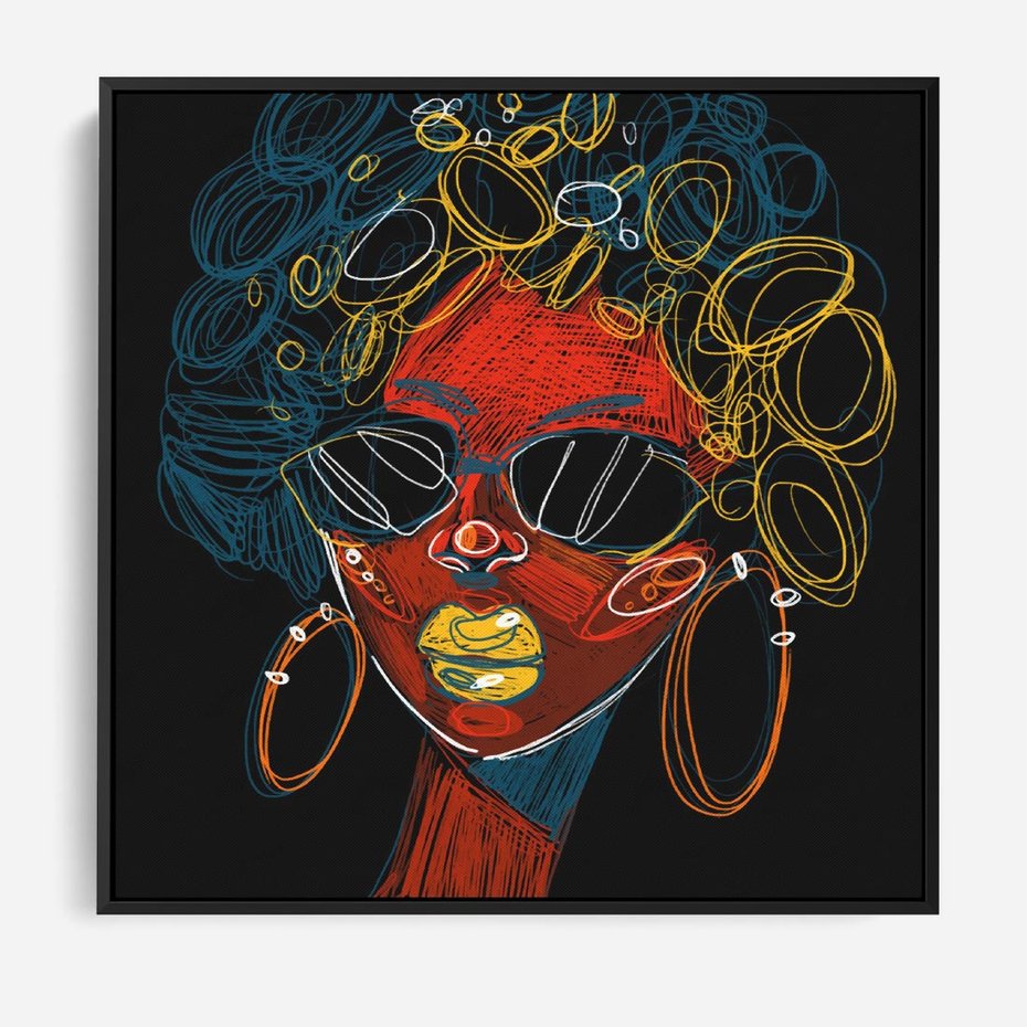Obraz w ramie 50x50 - Kolorowe Wibracje Rzeczywistości - abstrakcyjny portret kobiety, twarz - rama czarna