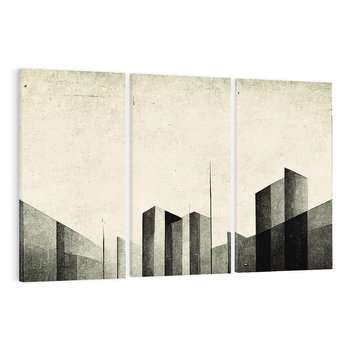 Obraz na płótnie 120x80 - Mroczne Wieżowce - postarzana grafika, perspektywa budynków wieżowców