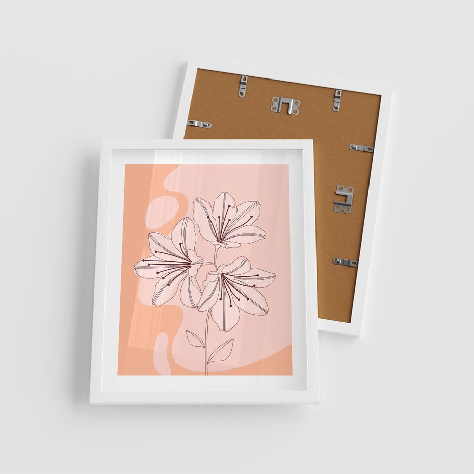 Plakat w ramie 40x50 - Kwiatowa Harmonia - minimalistyczny plakat, pudrowe kwiaty - rama biała