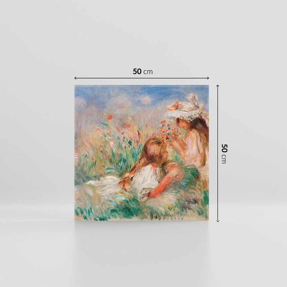 Obraz na płótnie 50x50 - Girls in the Grass Arranging a Bouquet, Pierre-Auguste Renoir - Reprodukcja - reprodukcja, obraz na płótnie