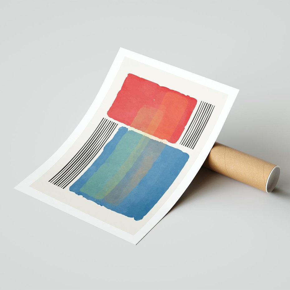 Plakat bez ramy 21x30 - Kolorowe Spektrum - kolorowa geometria, prostokąty w intensywnych kształtach i czarne kreski