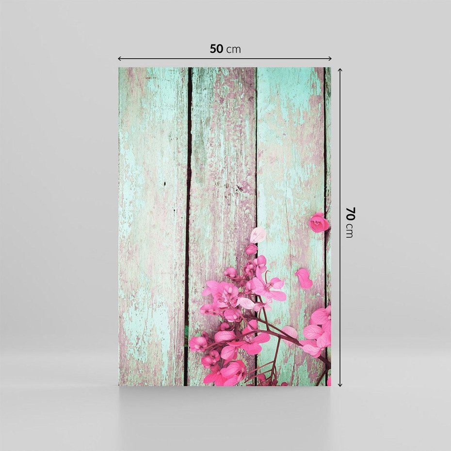 Obraz na płótnie 50x70 - Urok Dawnych Czasów - kwiaty, deski