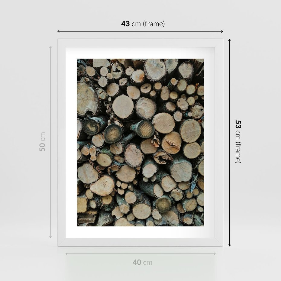 Plakat w ramie 40x50 - Bliskość Natury - drewno, las - rama biała