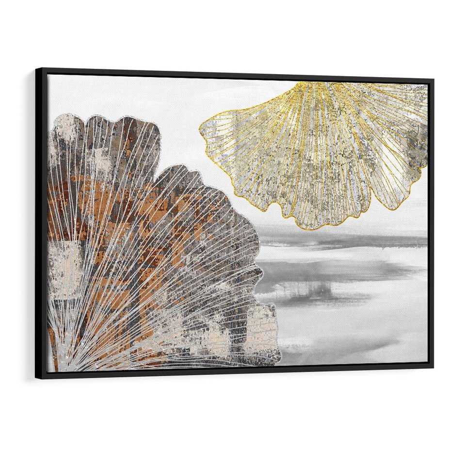 Obraz w ramie 100x70 - Złote liście melancholii - liście miłorzębu, tekstura - rama czarna