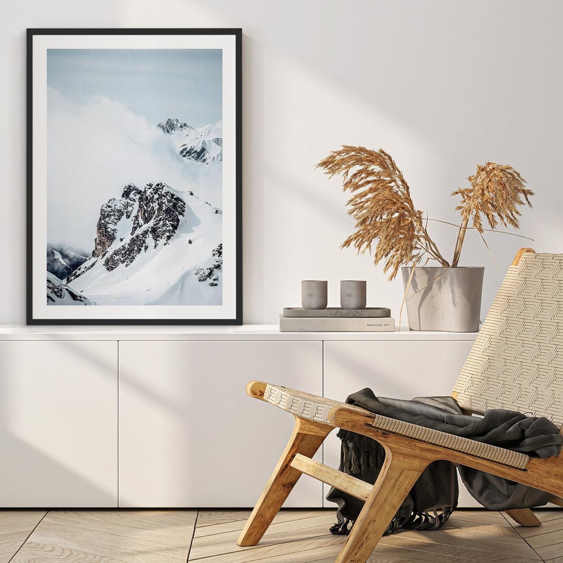 Plakat w ramie 30x40 - Górski Majestat - górskie szczyty pod śniegiem, górski krajobraz - rama czarna