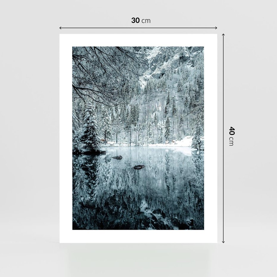 Plakat bez ramy 30x40 - Zimowy Raj - zimowy górski krajobraz, jezioro w górach