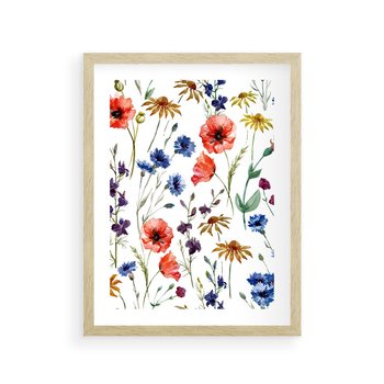 Plakat w ramie 50x70 - Kwiatowe radości na łące - kwiaty, łączka - rama drewno