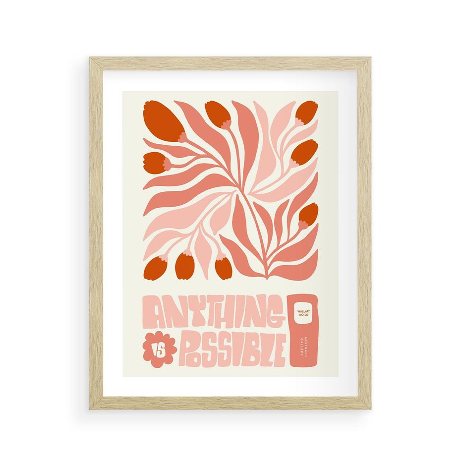 Plakat w ramie 40x50 - Migotliwa Euforia - kompozycja w łososiowym kolorze, kwiaty - rama drewno