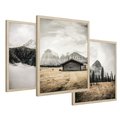 Zestaw obrazy w ramie 50x70 galeria - Rustykalna, chata, góry, mgły - rama drewno