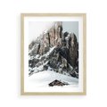 Plakat w ramie 40x50 - Górski Raj z Chatką - górskie szczyty, ośnieżone góry - rama drewno