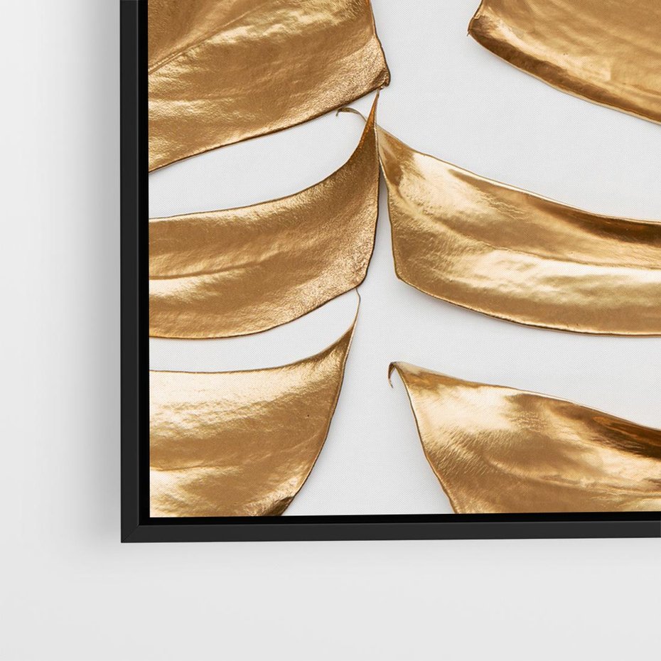 Obraz w ramie 50x50 - Siła Natury - złote, liście - rama czarna