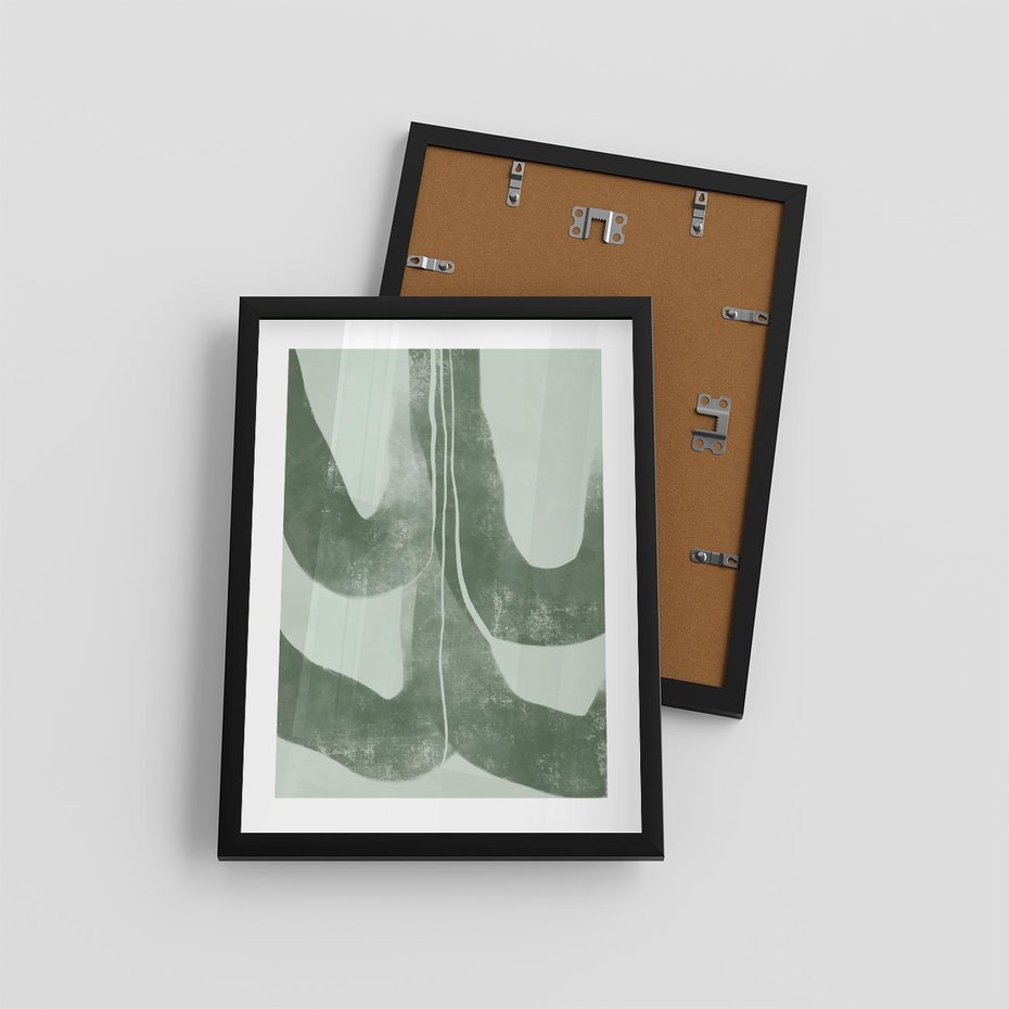 Plakat w ramie 30x40 - Nurtująca Kompozycja Zieleni - abstrakcyjne delikatne zielone linie, podobne do gałęzi kwiatów - rama czarna