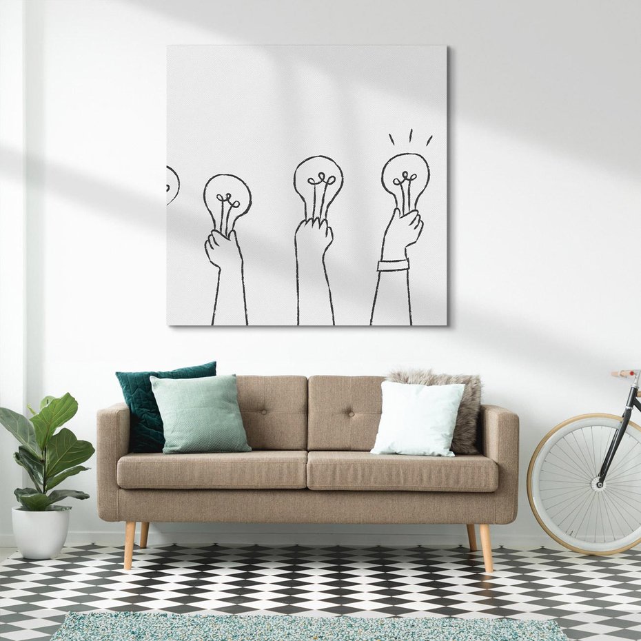 Obraz na płótnie 80x80 - Idea w Rękach - szkic, grafika