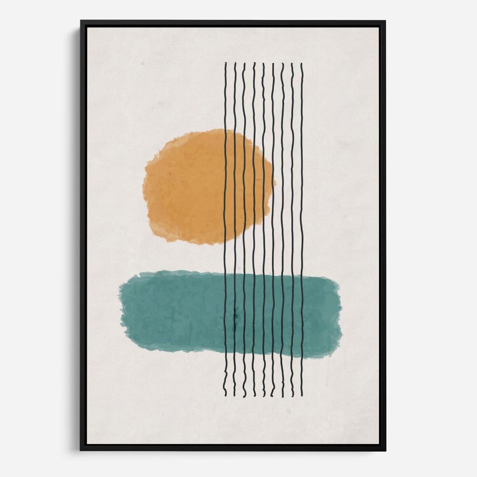 Obraz w ramie 50x70 - Wibracje Barw - abstrakcyjne akwarelowe plamy, nieregularne kreski - rama czarna