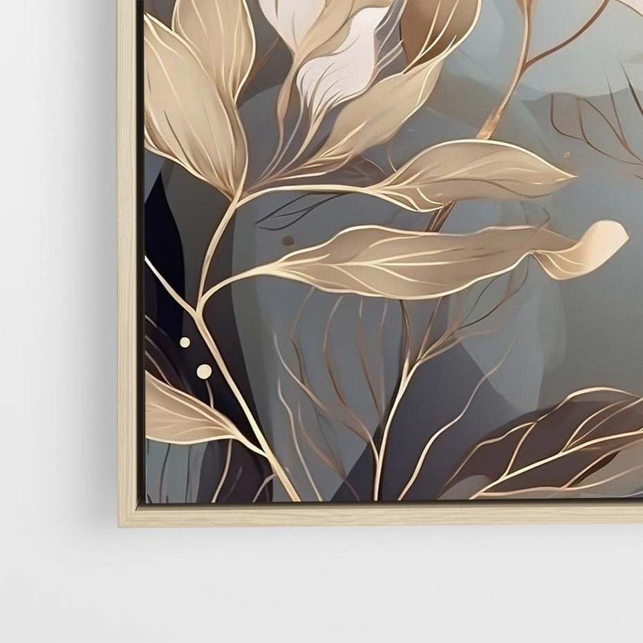 Obraz w ramie 50x50 - Ekspresjonistyczny deszcz uczuć - grafika, złote kwiaty - rama drewno