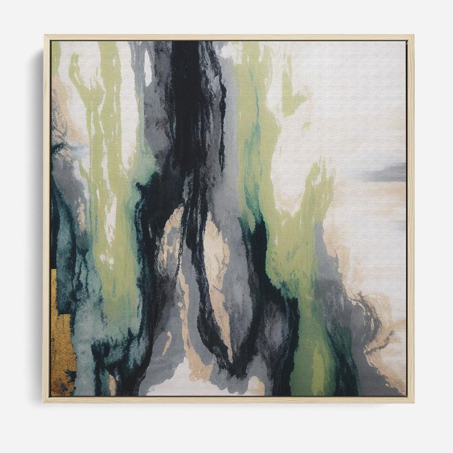 Obraz w ramie 50x50 - Sfumowane zmysły artysty - rozmyte kolory, zieleń - rama drewno