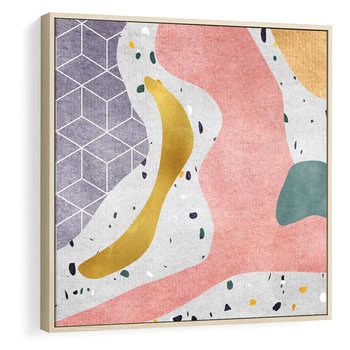 Obraz w ramie 50x50 - Eklektyczny Mix - kolaż, pastelowe abstrakcyjne plamy - rama drewno