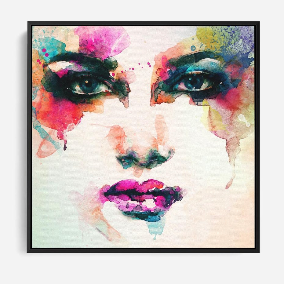 Obraz w ramie 50x50 - Eteryczna Głębia Dusz - portret twarz kobiety, wyraziste oczy - rama czarna