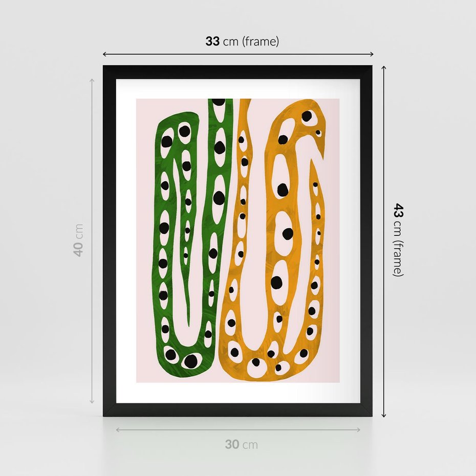 Plakat w ramie 30x40 - Migocące Zmaganie - abstrakcyjny obraz, dziwne kształty - rama czarna