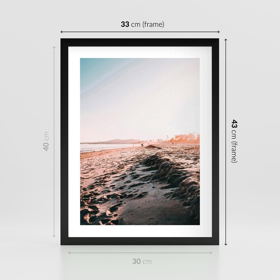 Plakat w ramie 30x40 - Błogie Chwile na Plaży - plaża, zachód słońca wakacje - rama czarna