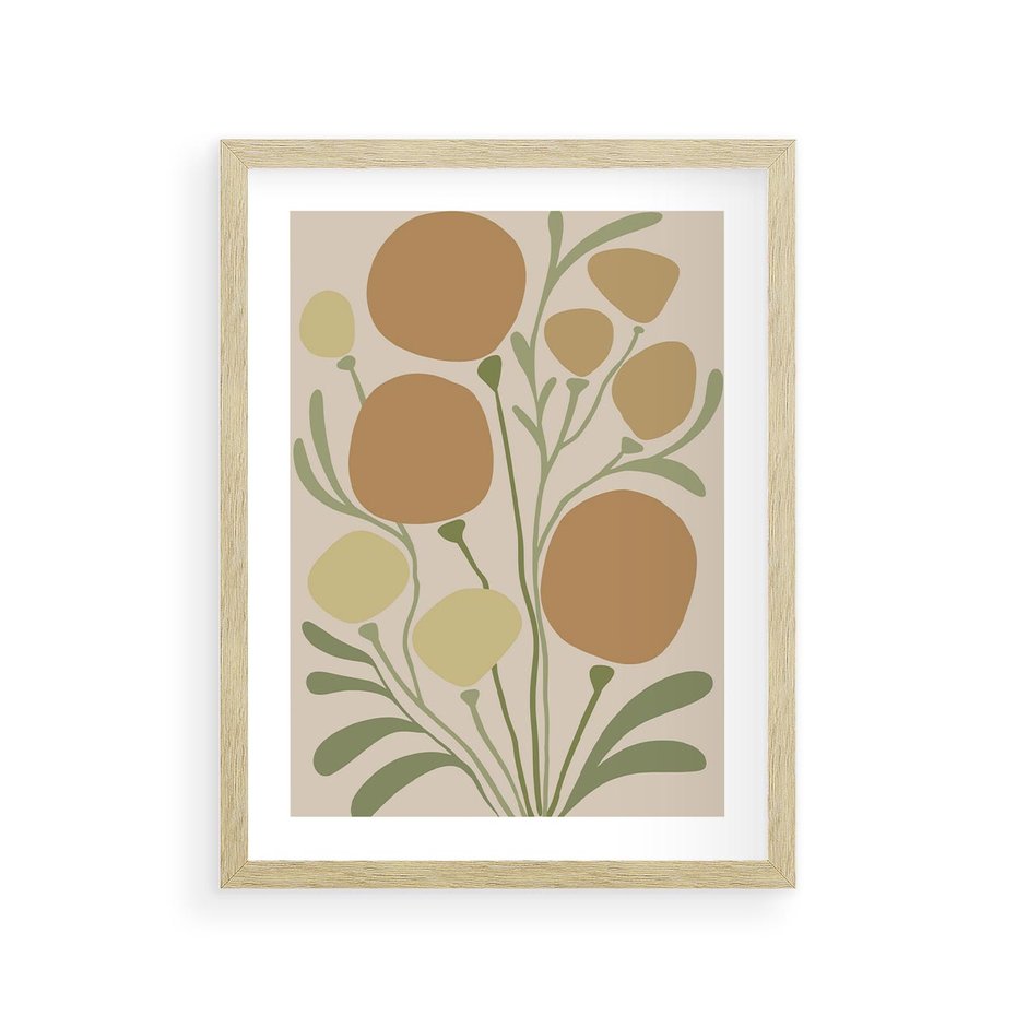 Plakat w ramie 30x40 - Uspokojenie Wśród Roślin - nowoczesny plakat, roślinność - rama drewno