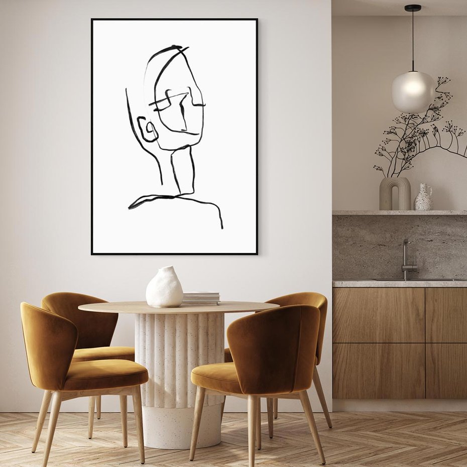 Obraz w ramie 70x100 - Migotliwe Widzenia - szkic twarzy, minimalistyczny niewyraźny - rama czarna