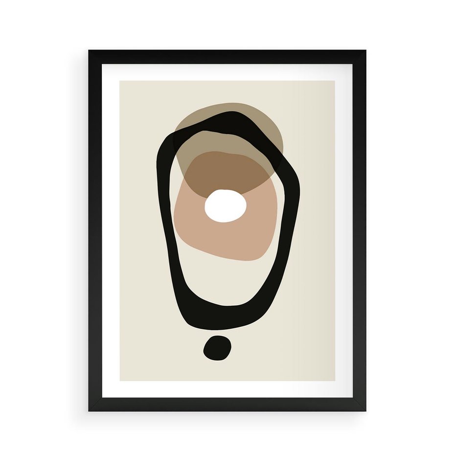 Plakat w ramie 50x70 - Intrygujące Zaskoczenia - beżowa abstrakcyjna kompozycja, czarny akcent - rama czarna