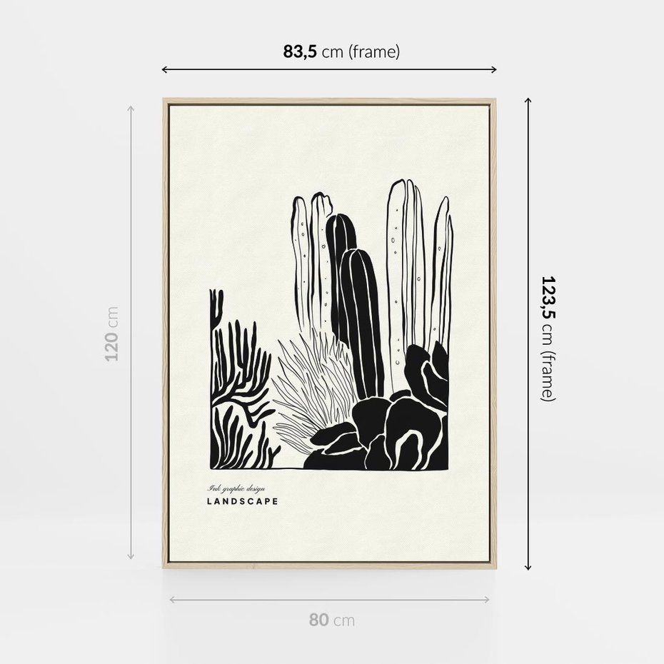 Obraz w ramie 80x120 - Boho Oaza - kaktusy, rośliny - rama drewno