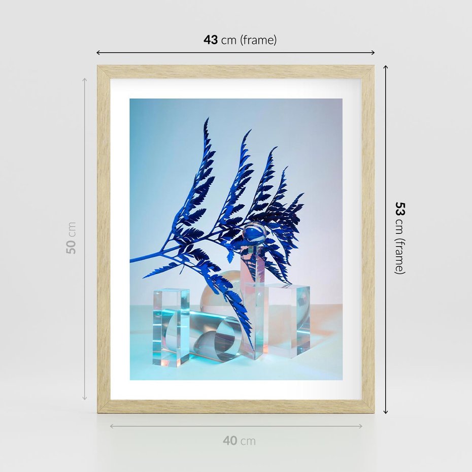 Plakat w ramie 40x50 - Intensywny Kolor Natury - liście, kobalt - rama drewno