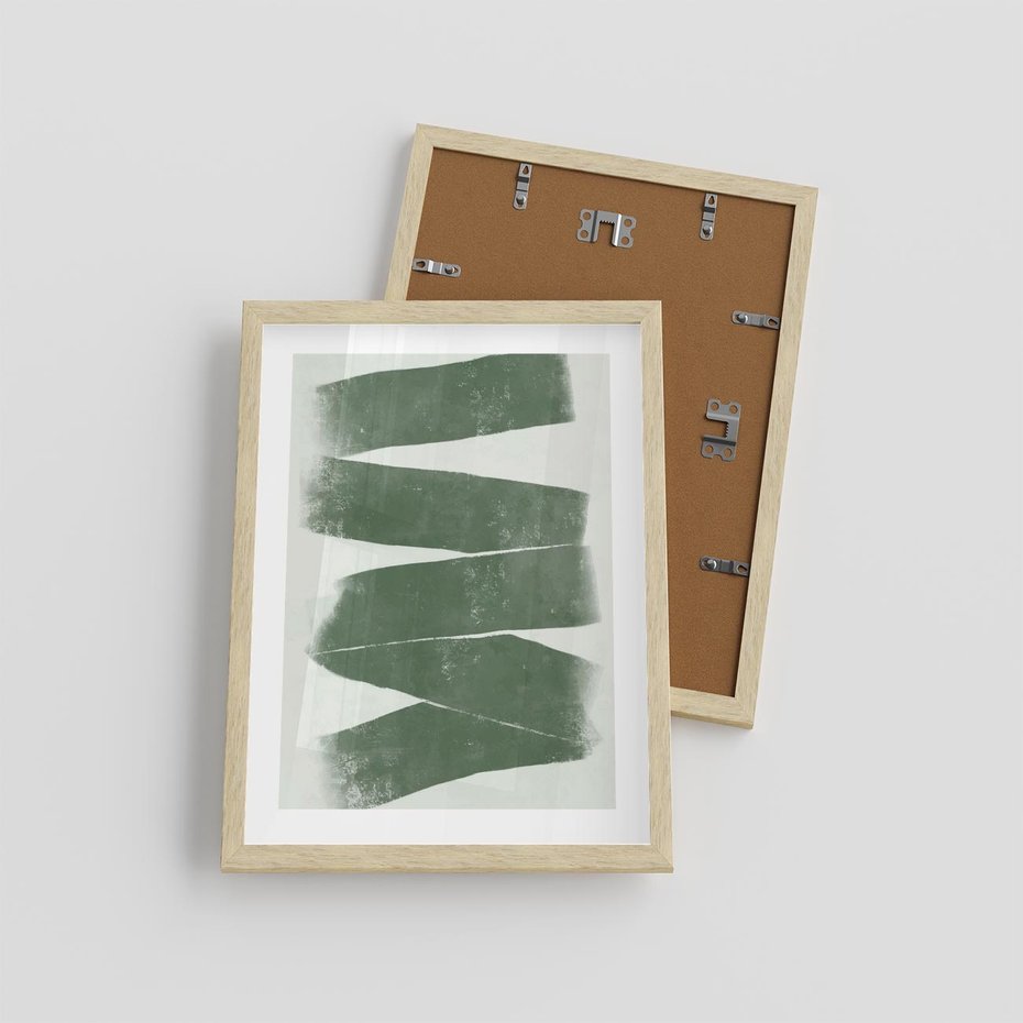 Plakat w ramie 30x40 - Zielone Refleksje - abstrakcja, zgaszony zielony kolor - rama drewno