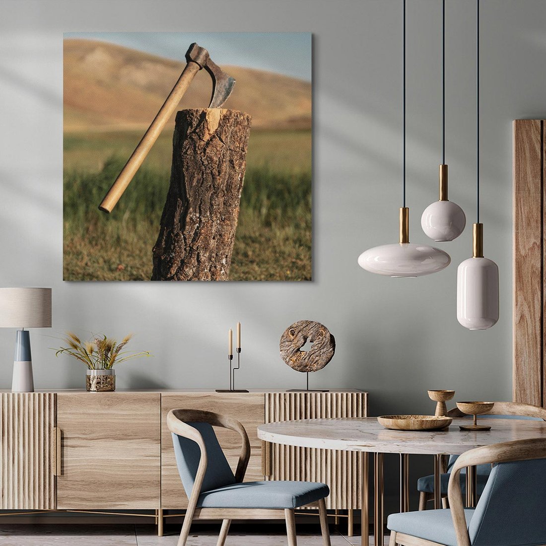 Obraz na płótnie 60x60 - Lasowa siła w drewnie - las, siekiera