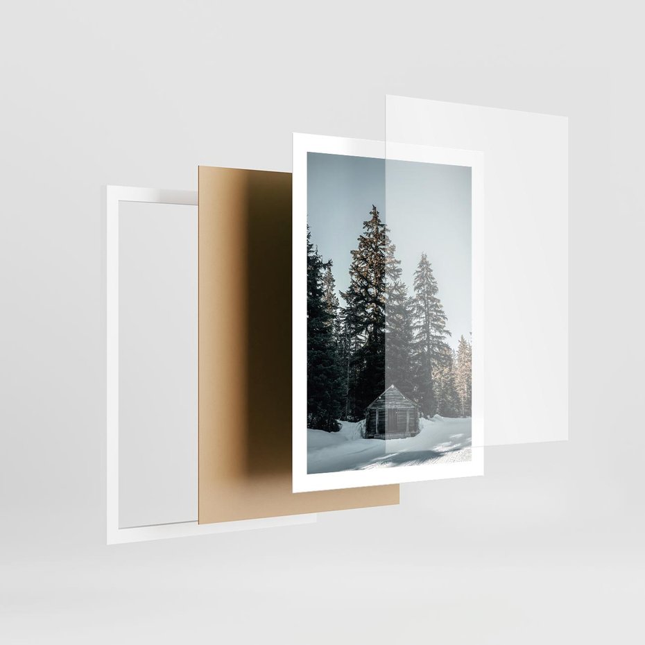 Plakat w ramie 50x70 - Chatka w Górach w Czasie Zimy - chatka w górach, zima - rama biała