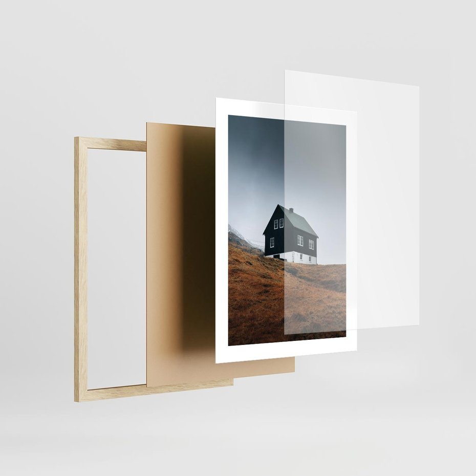 Plakat w ramie 30x40 - Ciepło i Przytulność - skandynawski, domek - rama drewno
