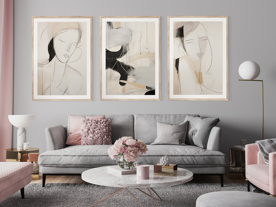 Zestaw obrazy w ramie 50x70 galeria - abstrakcja, akwarela, nowoczesny - rama drewno