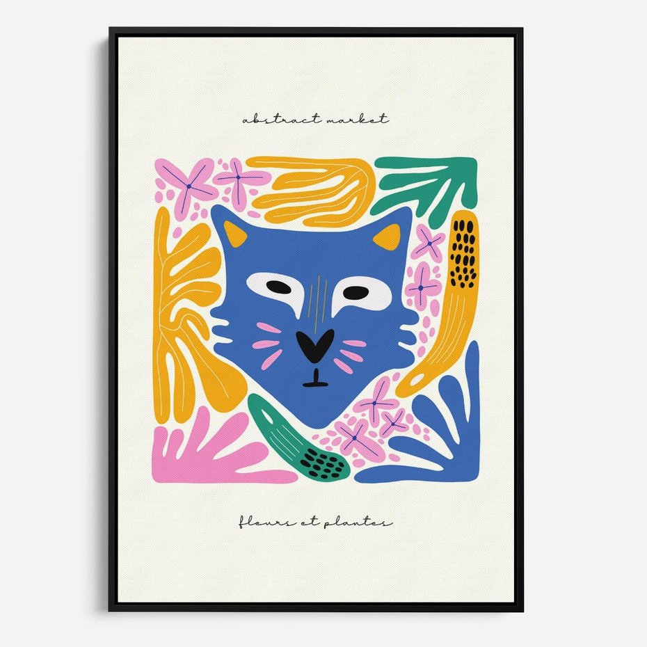 Obraz w ramie 70x100 - Kolorowe Spektrum - abstrakcyjny plakat, niebieski kot - rama czarna