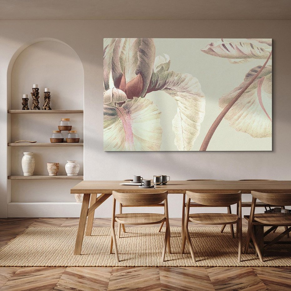 Obraz na płótnie 120x80 - Przenikanie światów barw - kwiaty vintage, tropikalne rośliny